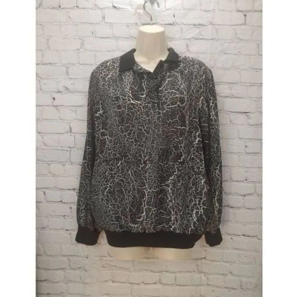 Jolene Fashions VINTAGE Women's Size 12 Black/White 100% Polyester Blouse.